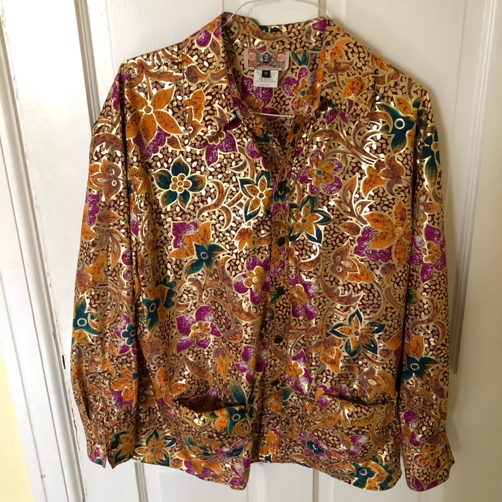 Vintage Bis Bis Gene Ewing Blouse Floral Gold 16